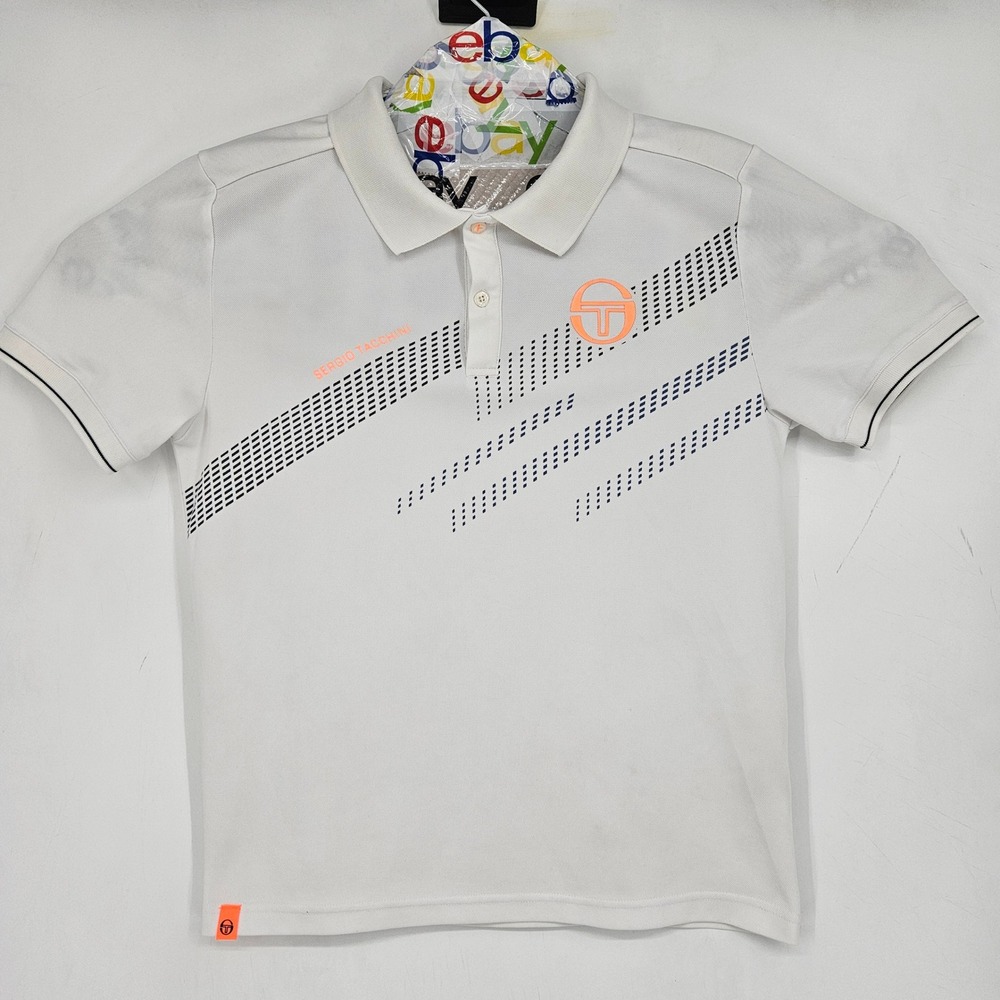 Sergio Tacchini Polo Shirt Mens Medium White Orange Golf Performance